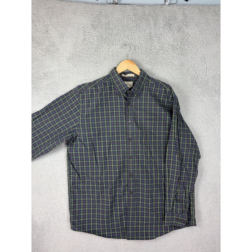 LL Bean Mens Large Blue Plaid Long Sleeve Button Down Classic Fit Shirt 218573